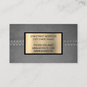 ステッチされたグレーレザー |メタリック金ゴールド |ホームアイコン 名刺 (裏面)