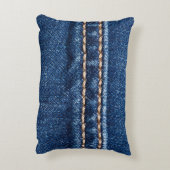 ステッチされたデニム:ジーンズのテクスチャをクローズアップ。 アクセントクッション (裏面(縦))