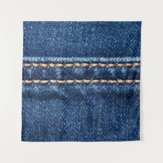 ステッチされたデニム：ジーンズのテクスチャをクローズアップ。 タペストリー