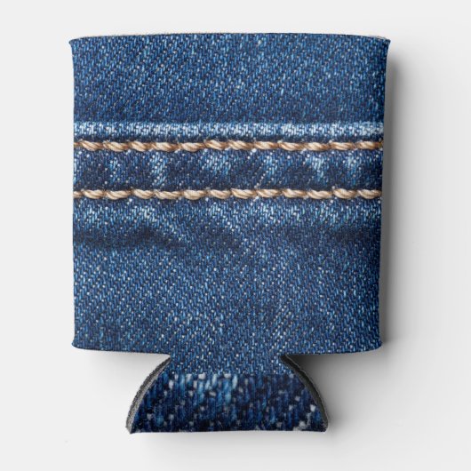 ステッチされたデニム：ジーンズのテクスチャをクローズアップ。 缶クーラー (正面)