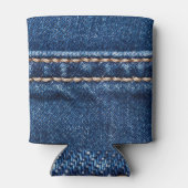 ステッチされたデニム：ジーンズのテクスチャをクローズアップ。 缶クーラー (裏面)