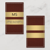 ステッチされたブラウンレザー金ゴールド金属バー 名刺 (正面/裏面)