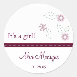 ステッチされたリボンステッカー付き花 ラウンドシール