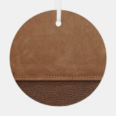 ステッチされた革:グレー、黒の背景。 ガラスオーナメント (裏面)