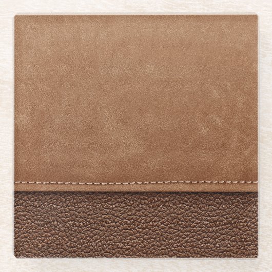 ステッチされた革：グレー、黒の背景。 ガラスコースター (正面)