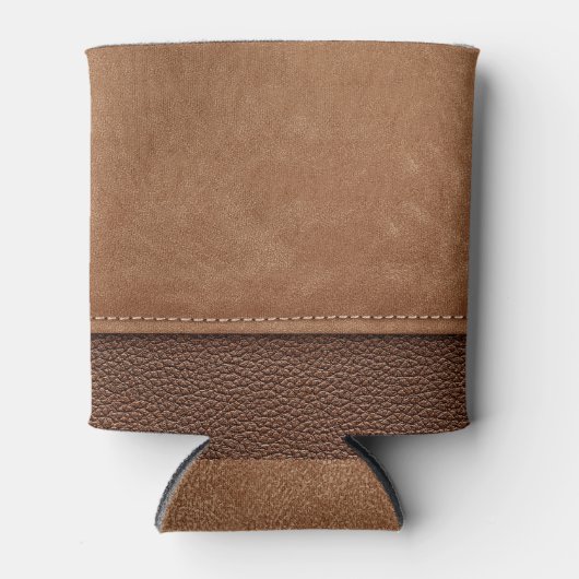 ステッチされた革:グレー、黒の背景。 缶クーラー (正面)