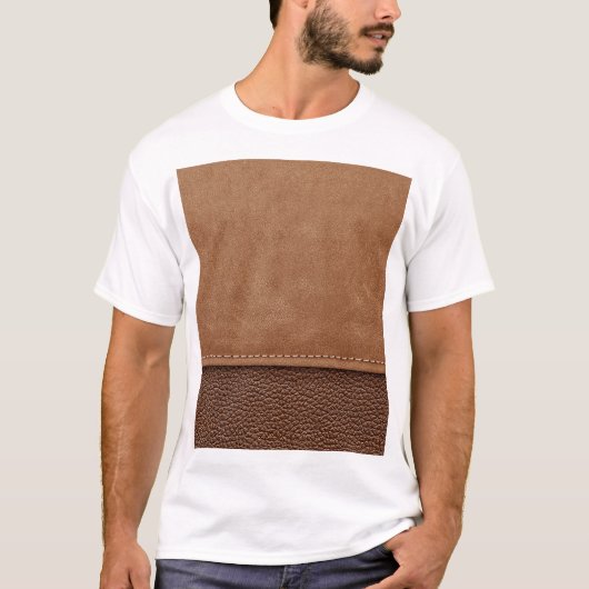 ステッチされた革：グレー、黒の背景。 Tシャツ (正面)