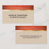 ステッチされた革 | レザー金ゴールド金属トリム 名刺 (正面/裏面)