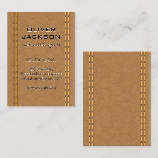 ステッチされた革 名刺 (正面/裏面)