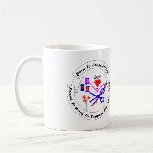 ステッチのマグを交差させるために生まれて下さい コーヒーマグカップ (左)