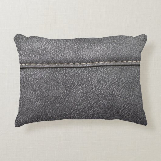 ステッチの洗練さ:ブラックレザーラグジュアリー アクセントクッション (正面)