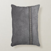 ステッチの洗練さ:ブラックレザーラグジュアリー アクセントクッション (正面(垂直))