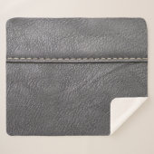 ステッチの洗練さ:ブラックレザーラグジュアリー シェルパブランケット (正面(横))