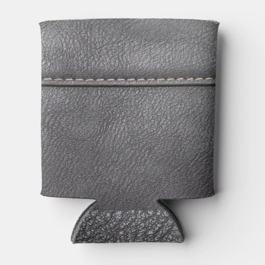 ステッチの洗練さ：ブラックレザーラグジュアリー 缶クーラー (正面)