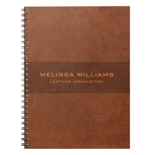 ステッチエフェクト付きブラウンレザー ノートブック (正面)