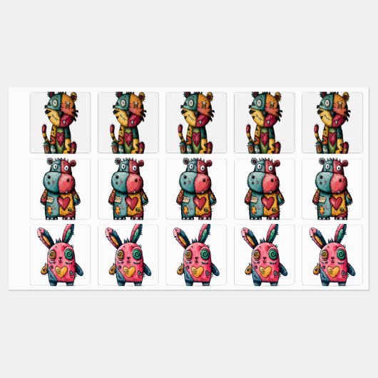ステッチステッカーパック – Bunny, Hippo & Tiger Cat ラベル (シート)