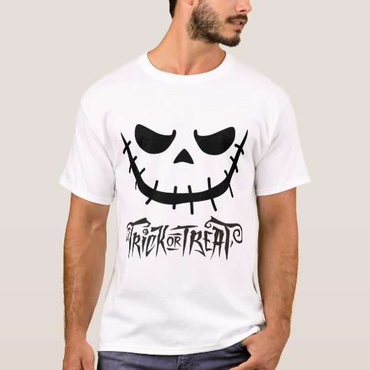 ステッチスマイルのハロウィーン グラフィック ブラック Tシャツ (正面)
