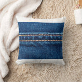 ステッチラインを閉じたブルーデニムテクスチャ、ジーンズ クッション (ブランケット)