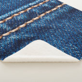 ステッチラインを閉じたブルーデニムテクスチャ、ジーンズ シェルパブランケット (3/4)