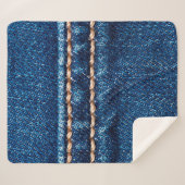 ステッチラインを閉じたブルーデニムテクスチャ、ジーンズ シェルパブランケット (正面(横))