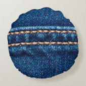 ステッチラインを閉じたブルーデニムテクスチャ、ジーンズ ラウンドクッション (裏面)