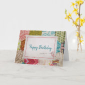 ステッチ済みフレーム付き古いキルトパターン誕生日 カード (黄色い花)