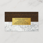 ステッチ済みブラウンレザー |金属金ゴールド |白大理石 名刺 (裏面)