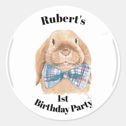 ステッパーソナライズされたカー – Floopy the Rabbit誕生日 ラウンドシール (正面)