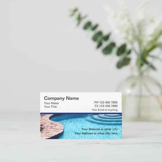 ステップとデッキを備えたスイミングプール 名刺 (スタンド正面)