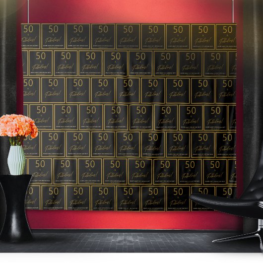 ステップとリピート50素晴らしい誕生日金ゴールドブラック タペストリー