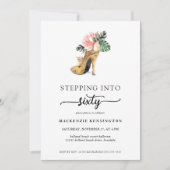 ステップイン60シックフローラ金ゴールドヒール誕生日 招待状 (正面)