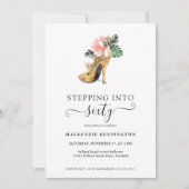 ステップイン60シックフローラ金ゴールドヒール誕生日 招待状 (正面)