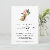 ステップイン70シックフローラ金ゴールドヒール誕生日 招待状 (スタンド正面)