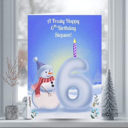 ステップサンの6歳の誕生日 雪だるま 雪景色 カード