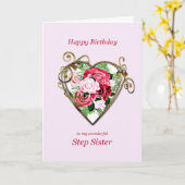 ステップシスター誕生日アンティーク絵を描バラ カード (黄色い花)