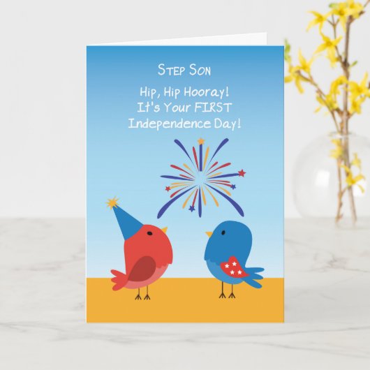 ステップソンファースト7月4日かわいい鳥の花火大会 カード (黄色い花)