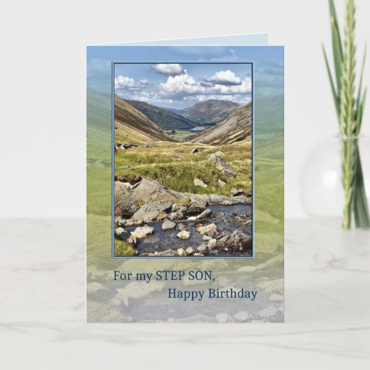 ステップソン誕生日と山の風景 カード (正面)