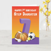 ステップドーターセブン誕生日スポーツボール カード (黄色い花)