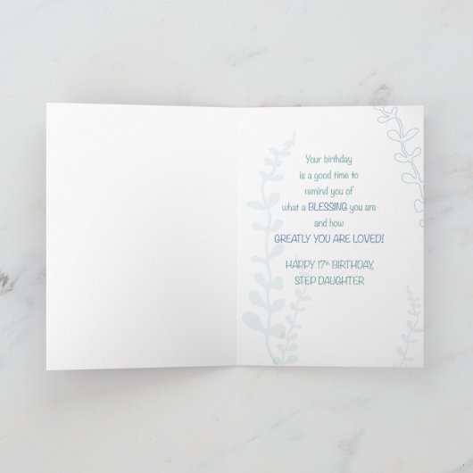 ステップドーター宗教的17番目の誕生日手描き カード (内部)