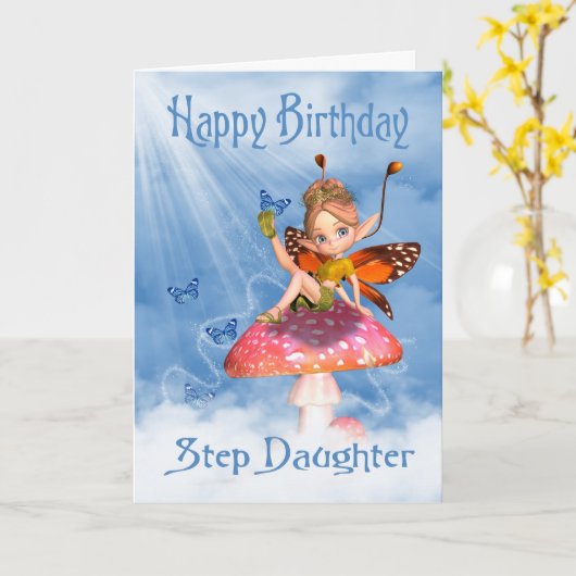 ステップドーター誕生日カード – Musの上の可愛い妖精 カード (黄色い花)