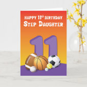 ステップドーター11誕生日スポーツボール カード (黄色い花)