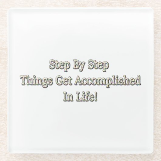 「ステップバイステップ」かわいいデザイン。買今 ガラスコースター (正面)