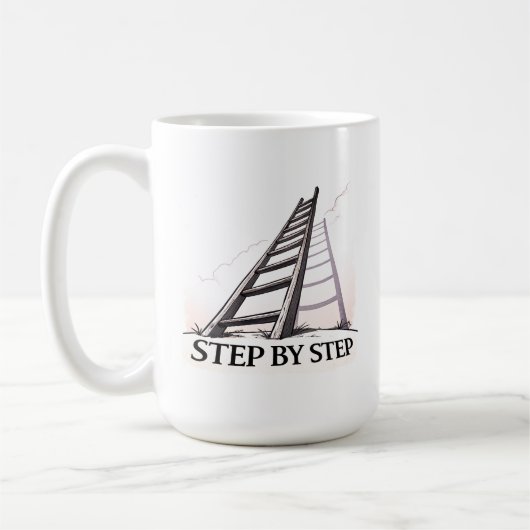 ステップバイステップ - ささやかなモチベーションの引用 コーヒーマグカップ (左)