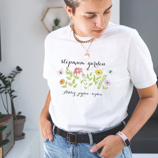 ステップパーソナライズされた子供の花の名前mothers day tシャツ