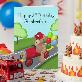 ステップブラザーの2歳の誕生日 テディベア 消防車 カード