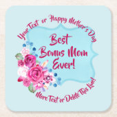 ステップマザースデイボーナスマムチェンジ文字 スクエアペーパーコースター (正面)