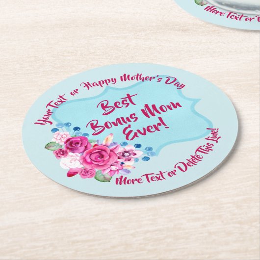 ステップマザースデイボーナスマムチェンジ文字 ラウンドペーパーコースター (アングル)