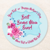 ステップマザースデイボーナスマムチェンジ文字 ラウンドペーパーコースター (正面)