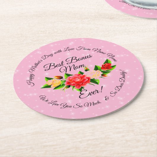 ステップマザーボーナスマママザーズデイラウンド ラウンドペーパーコースター (アングル)