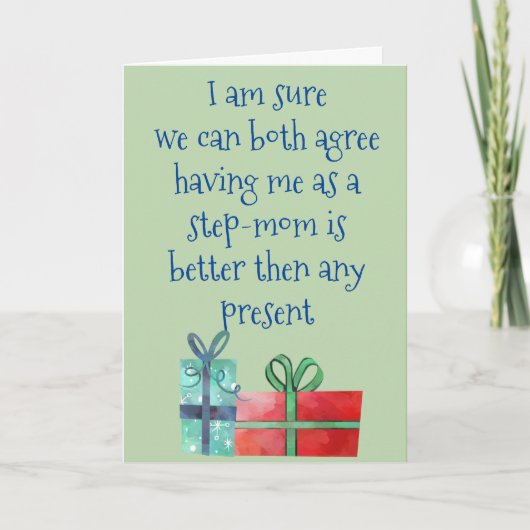 ステップママからステップソンステップドータークリスマスおもしろい シーズンカード (正面)